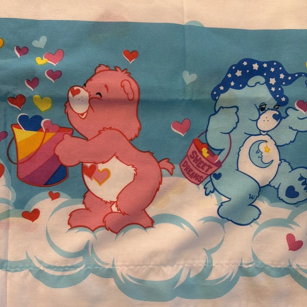 Care Bear Flat Sheet Rainbow Hearts Franco Mfg USA 2002 Vintage